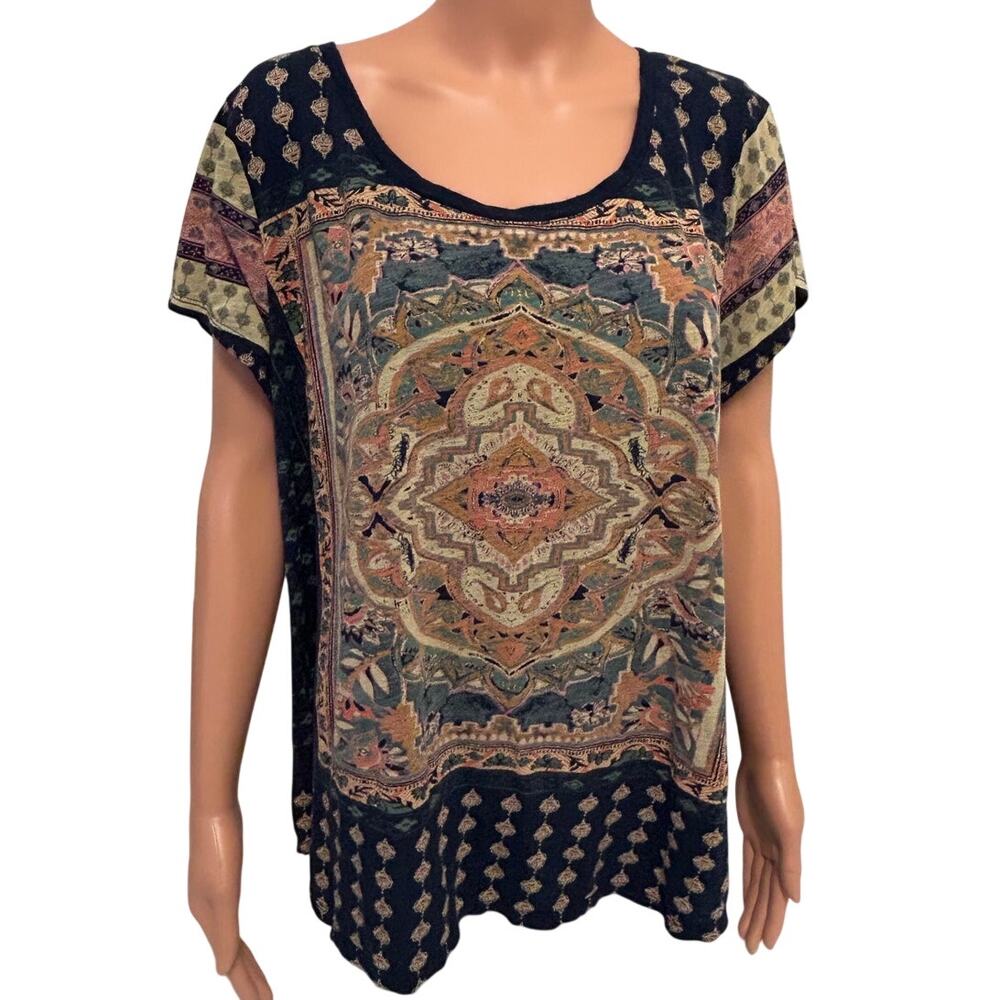 Luckey Brand Womens persian carpet print tee relaxed scoop neck boho geo sz 2x